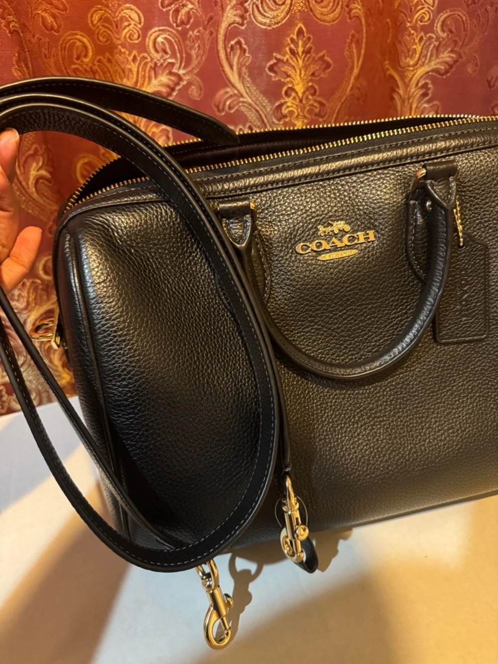 Coach Black Pebbled Large Rowan with Gold Hardware - Picture 3 of 8